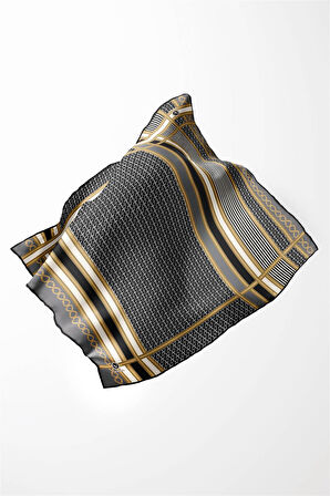 Twil Geometrik Desenli Gri Renkli 90x90 Eşarp (İpek İçermez) Dikim Şekli : El Dikişi