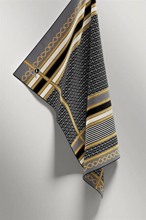 Twil Geometrik Desenli Gri Renkli 90x90 Eşarp (İpek İçermez) Dikim Şekli : El Dikişi