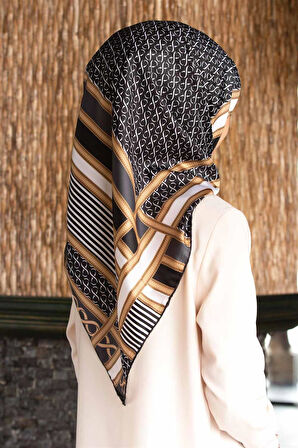 Twil Geometrik Desenli Füme Renkli 90x90 Eşarp (İpek İçermez) Dikim Şekli : El Dikişi