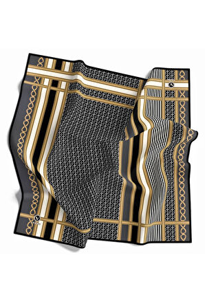 Twil Geometrik Desenli Füme Renkli 90x90 Eşarp (İpek İçermez) Dikim Şekli : El Dikişi