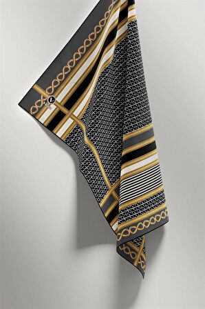 Twil Geometrik Desenli Füme Renkli 90x90 Eşarp (İpek İçermez) Dikim Şekli : El Dikişi