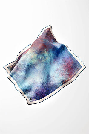 Twil Dokulu Desenli İndigo Renkli 90x90 Eşarp (İpek İçermez) Dikim Şekli : El Dikişi