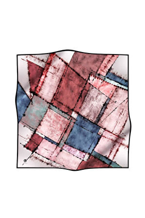 Twil Yamalı Ve Geometrik Desenli Pudra Renkli 90x90 Eşarp (İpek İçermez) Dikim Şekli : El Dikişi