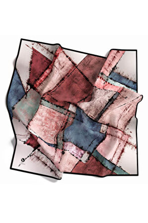 Twil Yamalı Ve Geometrik Desenli Pudra Renkli 90x90 Eşarp (İpek İçermez) Dikim Şekli : El Dikişi