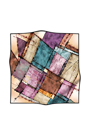 Twil Yamalı Ve Geometrik Desenli Petrol Yeşili Renkli 90x90 Eşarp (İpek İçermez) Dikim Şekli : El Dikişi