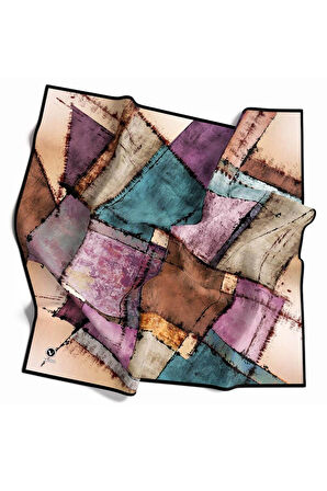 Twil Yamalı Ve Geometrik Desenli Petrol Yeşili Renkli 90x90 Eşarp (İpek İçermez) Dikim Şekli : El Dikişi