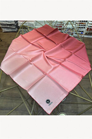 Kristal Degrade Desenli Pudra Renkli 90x90 Eşarp (İpek İçermez) Kenar Dikiş Şekli El Dikişli