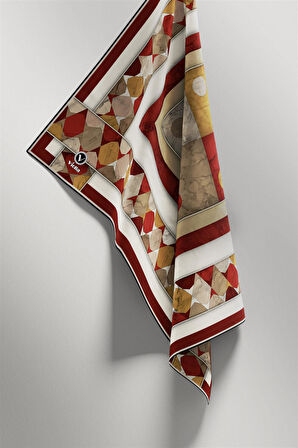 Twill Geometrik Mermer Desenli Bordo Renkli 90x90 Eşarp (İpek İçermez) Kenar Dikiş Şekli El Dikişli