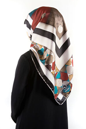 Twill Geometrik Mermer Desenli Petrol Yeşili Renkli 90x90 Eşarp (İpek İçermez) Kenar Dikiş Şekli El Dikişli