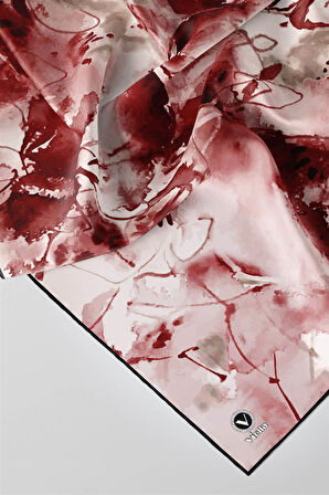 Twill Batik Çiçek Desenli Bordo Renkli 90x90 Eşarp (İpek İçermez) Kenar Dikiş Şekli El Dikişli