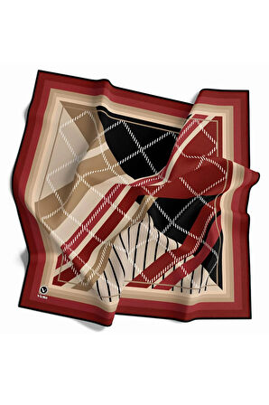 Soft Bordürlü Ekose Desenli Bordo Renkli 90x90 Eşarp (İpek İçermez) Kenar Dikiş Şekli El Dikişli