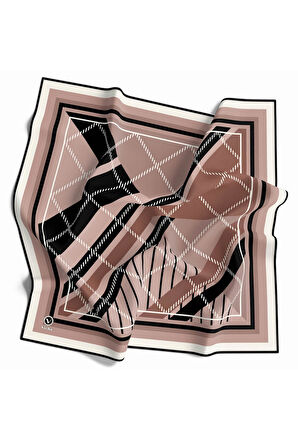 Soft Bordürlü Ekose Desenli Pudra Renkli 90x90 Eşarp (İpek İçermez) Kenar Dikiş Şekli El Dikişli