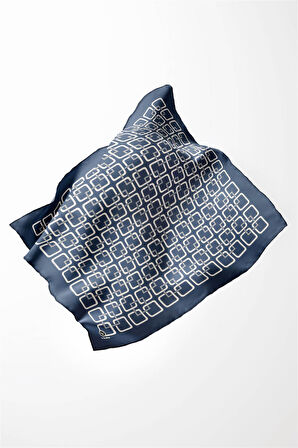 Twill Geometrik Desenli İndigo Renkli 90x90 Eşarp (İpek İçermez) Kenar Dikiş Şekli El Dikişli