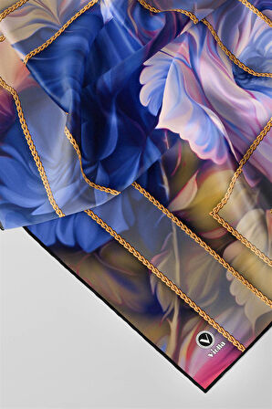 Twill Gül Desenli Saks - Pembe Renkli 90x90 Eşarp (İpek İçermez) Kenar Dikiş Şekli El Dikişli