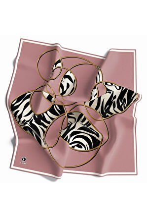 Soft Çember ve Zebra Desenli Pudra Renkli 90x90 Eşarp (İpek İçermez) Kenar Dikiş Şekli El Dikişli