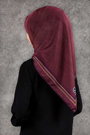 Twill Efektli Bordür Desenli Bordo Renkli 90x90 Eşarp (İpek İçermez) Dikim Şekli : El Dikişi