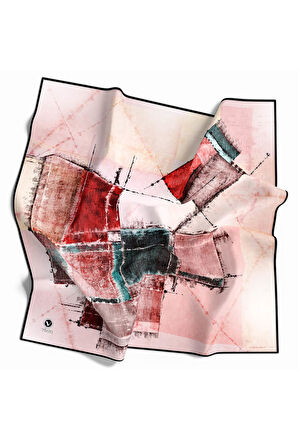 Twill Yamalı Ve Geometrik Desenli Pudra Renkli 90x90 Eşarp (İpek İçermez) Dikim Şekli : El Dikişi