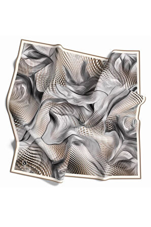 Twill Geometrik Ve Dalga Desenli Bej Renkli 90x90 Eşarp (İpek İçermez) Dikim Şekli : El Dikişi