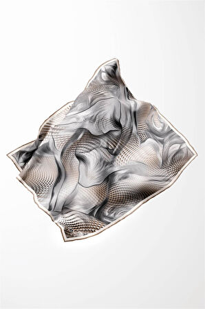 Twill Geometrik Ve Dalga Desenli Bej Renkli 90x90 Eşarp (İpek İçermez) Dikim Şekli : El Dikişi
