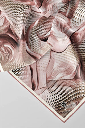 Twill Geometrik Ve Dalga Desenli Pudra Renkli 90x90 Eşarp (İpek İçermez) Dikim Şekli : El Dikişi