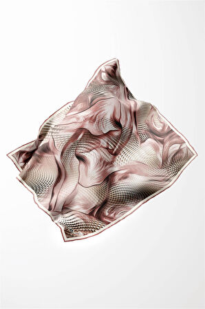 Twill Geometrik Ve Dalga Desenli Pudra Renkli 90x90 Eşarp (İpek İçermez) Dikim Şekli : El Dikişi