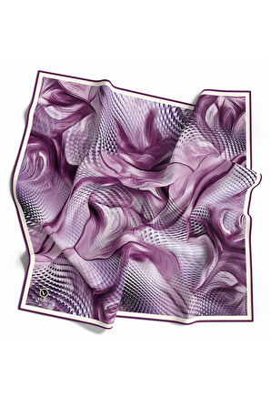 Twill Geometrik Ve Dalga Desenli Mürdüm Renkli 90x90 Eşarp (İpek İçermez) Dikim Şekli : El Dikişi