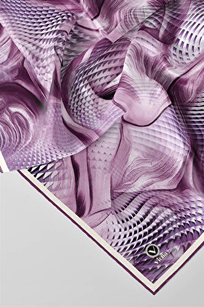 Twill Geometrik Ve Dalga Desenli Mürdüm Renkli 90x90 Eşarp (İpek İçermez) Dikim Şekli : El Dikişi