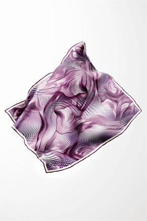Twill Geometrik Ve Dalga Desenli Mürdüm Renkli 90x90 Eşarp (İpek İçermez) Dikim Şekli : El Dikişi