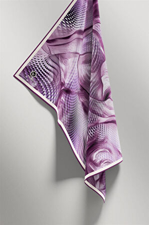 Twill Geometrik Ve Dalga Desenli Mürdüm Renkli 90x90 Eşarp (İpek İçermez) Dikim Şekli : El Dikişi