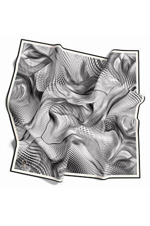 Twill Geometrik Ve Dalga Desenli Gri Renkli 90x90 Eşarp (İpek İçermez) Dikim Şekli : El Dikişi