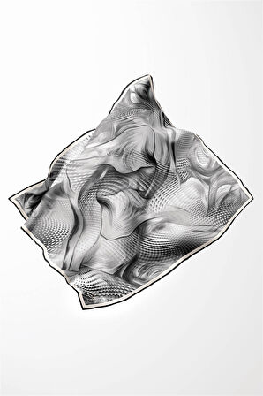 Twill Geometrik Ve Dalga Desenli Gri Renkli 90x90 Eşarp (İpek İçermez) Dikim Şekli : El Dikişi