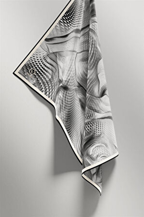 Twill Geometrik Ve Dalga Desenli Gri Renkli 90x90 Eşarp (İpek İçermez) Dikim Şekli : El Dikişi