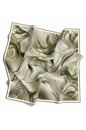 Twill Geometrik Ve Dalga Desenli Mint Yeşili Renkli 90x90 Eşarp (İpek İçermez) Dikim Şekli : El Dikişi