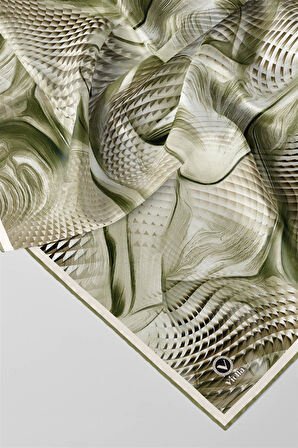 Twill Geometrik Ve Dalga Desenli Mint Yeşili Renkli 90x90 Eşarp (İpek İçermez) Dikim Şekli : El Dikişi