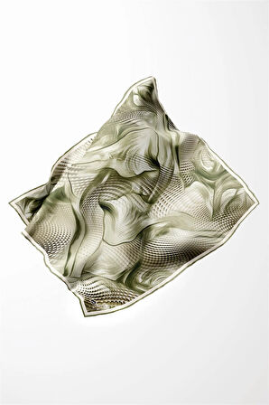 Twill Geometrik Ve Dalga Desenli Mint Yeşili Renkli 90x90 Eşarp (İpek İçermez) Dikim Şekli : El Dikişi