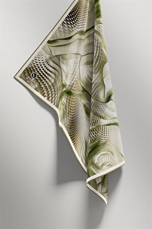 Twill Geometrik Ve Dalga Desenli Mint Yeşili Renkli 90x90 Eşarp (İpek İçermez) Dikim Şekli : El Dikişi