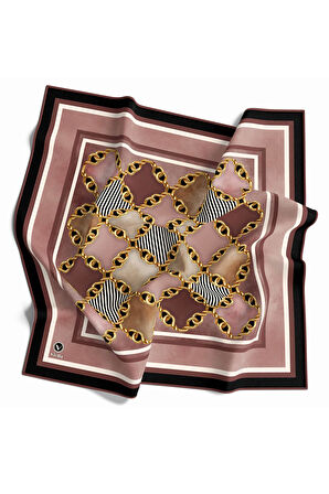 Twill Zincirli Geometrik Desenli Pudra Renkli 90x90 Eşarp (İpek İçermez) Dikim Şekli : El Dikişi