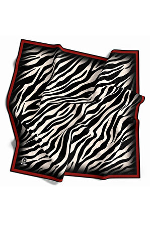 Twill Zebra Desenli Kırmızı Renkli 90x90 Eşarp (İpek İçermez) Dikim Şekli : El Dikişi