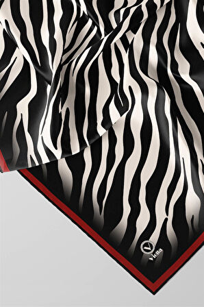 Twill Zebra Desenli Kırmızı Renkli 90x90 Eşarp (İpek İçermez) Dikim Şekli : El Dikişi