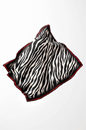 Twill Zebra Desenli Kırmızı Renkli 90x90 Eşarp (İpek İçermez) Dikim Şekli : El Dikişi