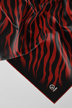 Twill Zebra Desenli Bordo Renkli 90x90 Eşarp (İpek İçermez) Dikim Şekli : El Dikişi