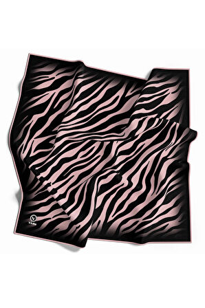 Twill Zebra Desenli Pudra Renkli 90x90 Eşarp (İpek İçermez) Dikim Şekli : El Dikişi