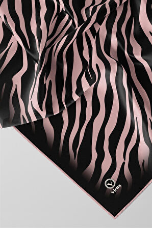 Twill Zebra Desenli Pudra Renkli 90x90 Eşarp (İpek İçermez) Dikim Şekli : El Dikişi