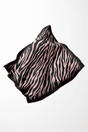 Twill Zebra Desenli Pudra Renkli 90x90 Eşarp (İpek İçermez) Dikim Şekli : El Dikişi