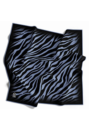 Twill Zebra Desenli İndigo Renkli 90x90 Eşarp (İpek İçermez) Dikim Şekli : El Dikişi