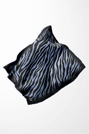 Twill Zebra Desenli İndigo Renkli 90x90 Eşarp (İpek İçermez) Dikim Şekli : El Dikişi