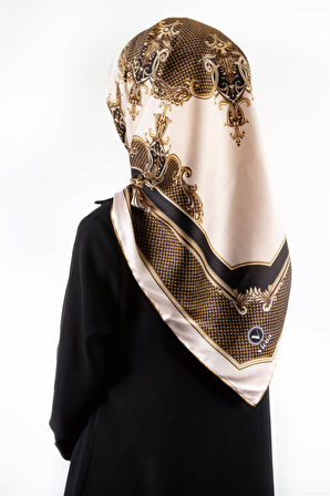 Twill Barok Desenli Hardal Renkli 90x90 Eşarp (İpek İçermez) Dikim Şekli : El Dikişi