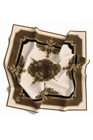 Twill Barok Desenli Hardal Renkli 90x90 Eşarp (İpek İçermez) Dikim Şekli : El Dikişi