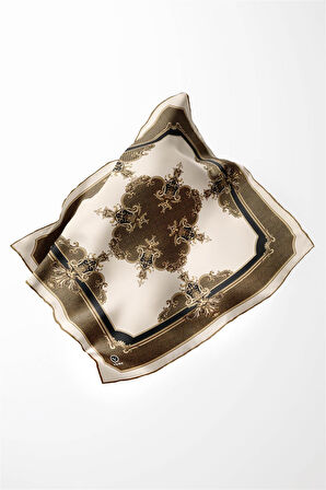 Twill Barok Desenli Hardal Renkli 90x90 Eşarp (İpek İçermez) Dikim Şekli : El Dikişi