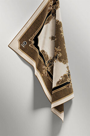 Twill Barok Desenli Hardal Renkli 90x90 Eşarp (İpek İçermez) Dikim Şekli : El Dikişi